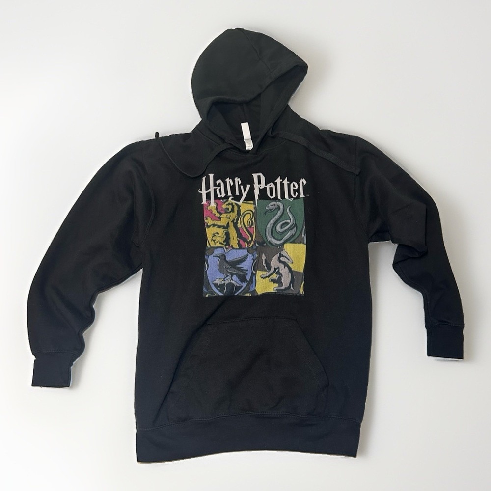 Harry Potter Hogwarts Houses Hoodie Adult Small Black Graphic Pullover Spellcore